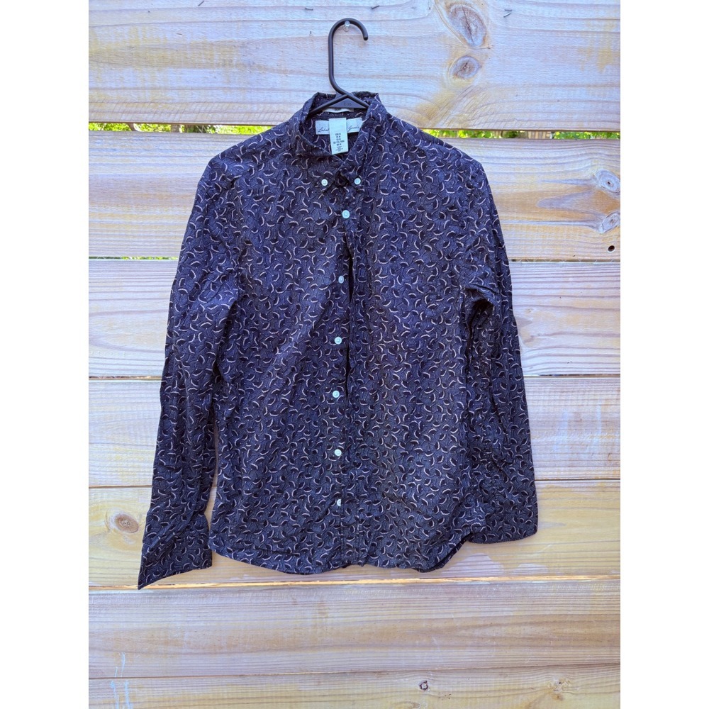 HM Labeled Goods Mens Slim Fit Button Down Shirt Navy Geometric Print Medium - Picture 2 of 6